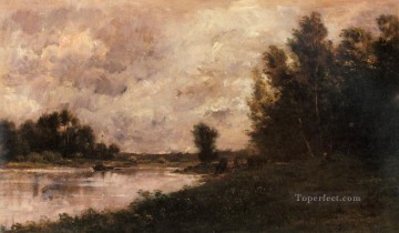 impressionism landscape Painting - Bords De L oise Barbizon Impressionism landscape Charles Francois Daubigny river